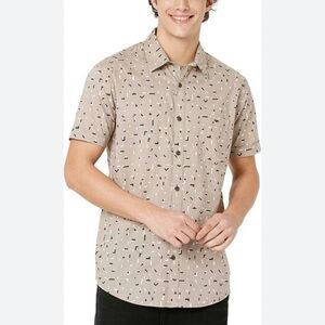 Mufti Light Khaki Abstract Print Slim Fit Casual Shirt Men’s Medium
